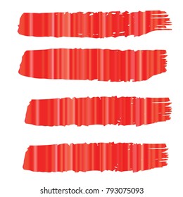 Set of Hand Painted Red Stripe Brush Strokes. Vector Grunge Brushes. Vector Frame For Text Modern Art Graphics For Hipsters. Dirty Artistic Creative Design Elements. Perfect For Logo, Banner.