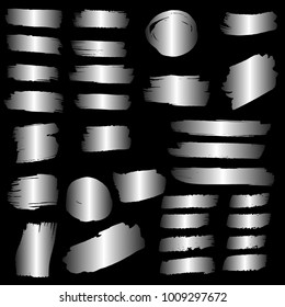 Set of Hand Painted Sliver Brush Strokes. Vector Grunge Brushes. Vector Frame For Text Modern Art Graphics For Hipsters. Dirty Artistic Creative Design Elements. Perfect For Logo, Banner, Icon.