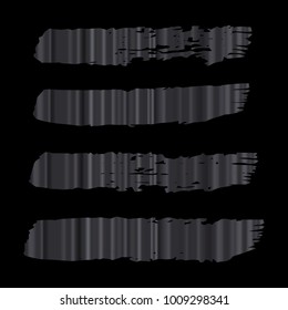 Set of Hand Painted Stripe Dark Sliver Brush Strokes. Vector Grunge Brushes. Vector Frame For Text Modern Art Graphics For Hipsters. Dirty Artistic Creative Design Elements. Perfect For Logo, Banner.