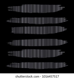 Set of Hand Painted Stripe Dark Sliver Brush Strokes. Vector Grunge Brushes. Vector Frame For Text Modern Art Graphics For Hipsters. Dirty Artistic Creative Design Elements. Perfect For Logo, Banner.