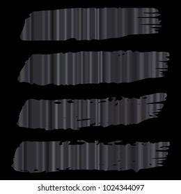 Set of Hand Painted Stripe Dark Sliver Brush Strokes. Vector Grunge Brushes. Vector Frame For Text Modern Art Graphics For Hipsters. Dirty Artistic Creative Design Elements. Perfect For Logo, Banner.