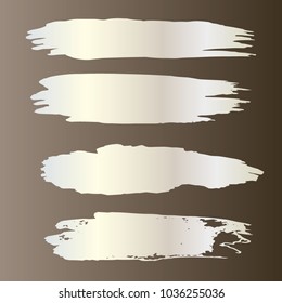 Set of Hand Painted Stripe Gray, White Brush Strokes. Vector Grunge Brushes. Vector Frame For Text Modern Art Graphics For Hipsters. Dirty Artistic Creative Design Elements. Perfect For Logo, Banner.