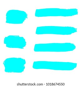 Set of Hand Painted Turquoise Brush Strokes. Vector Grunge Brushes. Color Vector Frame For Text Modern Art Graphics For Hipsters.  Dirty Artistic Creative Design Elements. Perfect For Logo, Banner.