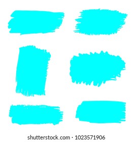 Set of Hand Painted Turquoise Brush Strokes. Vector Grunge Brushes. Color Vector Frame For Text Modern Art Graphics For Hipsters.  Dirty Artistic Creative Design Elements. Perfect For Logo, Banner.