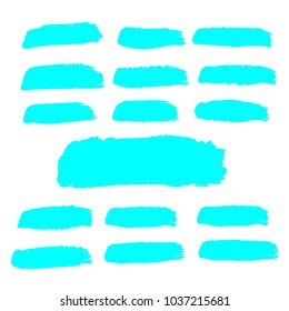 Set of Hand Painted Turquoise Brush Strokes. Vector Grunge Brushes. Color Vector Frame For Text Modern Art Graphics For Hipsters.  Dirty Artistic Creative Design Elements. Perfect For Logo, Banner.