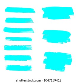 Set of Hand Painted Turquoise Brush Strokes. Vector Grunge Brushes. Color Vector Frame For Text Modern Art Graphics For Hipsters.  Dirty Artistic Creative Design Elements. Perfect For Logo, Banner.