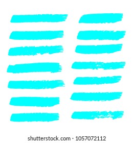 Set of Hand Painted Turquoise Brush Strokes. Vector Grunge Brushes. Color Vector Frame For Text Modern Art Graphics For Hipsters.  Dirty Artistic Creative Design Elements. Perfect For Logo, Banner.