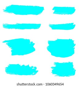 Set of Hand Painted Turquoise Brush Strokes. Vector Grunge Brushes. Color Vector Frame For Text Modern Art Graphics For Hipsters.  Dirty Artistic Creative Design Elements. Perfect For Logo, Banner.