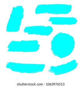 Set of Hand Painted Turquoise Brush Strokes. Vector Grunge Brushes. Color Vector Frame For Text Modern Art Graphics For Hipsters.  Dirty Artistic Creative Design Elements. Perfect For Logo, Banner.
