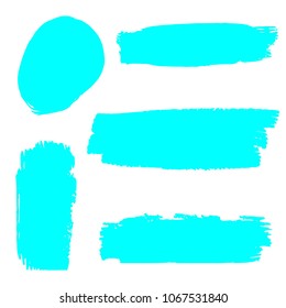 Set of Hand Painted Turquoise Brush Strokes. Vector Grunge Brushes. Color Vector Frame For Text Modern Art Graphics For Hipsters.  Dirty Artistic Creative Design Elements. Perfect For Logo, Banner.