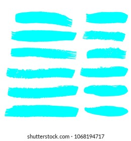 Set of Hand Painted Turquoise Brush Strokes. Vector Grunge Brushes. Color Vector Frame For Text Modern Art Graphics For Hipsters.  Dirty Artistic Creative Design Elements. Perfect For Logo, Banner.