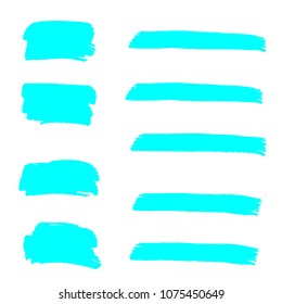 Set of Hand Painted Turquoise Brush Strokes. Vector Grunge Brushes. Color Vector Frame For Text Modern Art Graphics For Hipsters.  Dirty Artistic Creative Design Elements. Perfect For Logo, Banner.