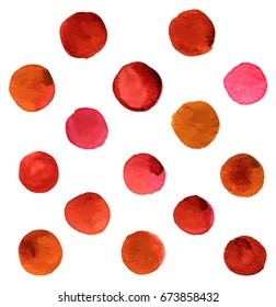 A set of hand painted vector and watercolor dots in brown and deep red, abstract autumnal textures or decorative elements