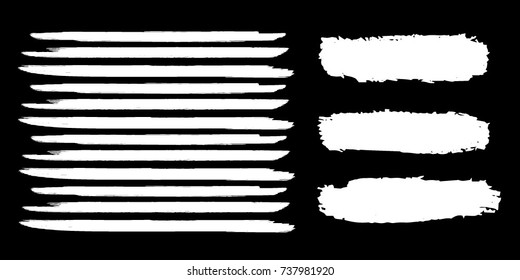 Set of Hand Painted White Brush Strokes. Vector Grunge Brushes. Dirty Artistic Design Elements. Creative Design Elements. Perfect For Logo, Icon, Banner.