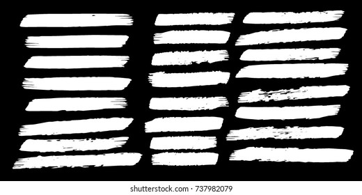 Set of Hand Painted White Brush Strokes. Vector Grunge Brushes. Dirty Artistic Design Elements. Creative Design Elements. Perfect For Logo, Icon, Banner.