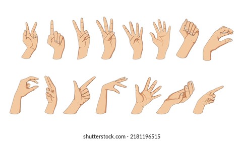 Set of Hand People Pose Illustrations White Background