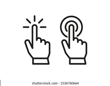 Set of hand pointer or cursor mouse clicking linear icon symbol

