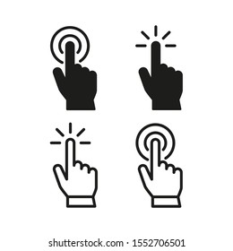 Set of hand pointer or cursor mouse push linear icon symbol