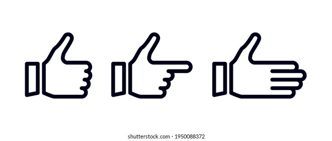 Set of hand pointer or cursor mouse clicking, Thumb up flat icons. Signs or symbols Hands. Vector illustration
