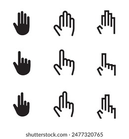 Set of hand pointer icons isolated on white background. Click finger collection