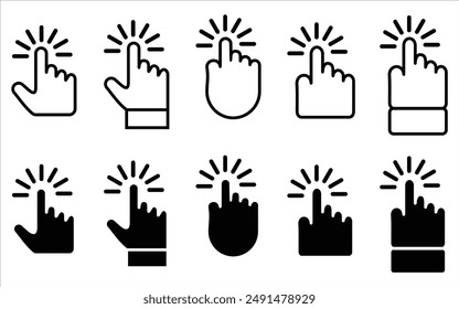 Set of Hand pointer symbol in trendy flat style. Computer mouse click cursor. Click cursor collection. Clicking finger. Hand pointer icon. Cursor