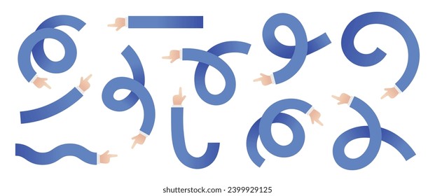 Set of hand pointing icons. Cartoon arrow or cursor. Vector.