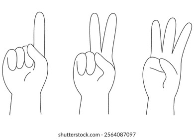 A set of hand poses representing 123 with hand signs