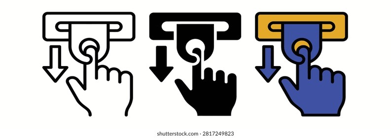 Set of Hand Pulling Down Door Handle with Downward Arrow Icon for Open, Exit, and Unlock Concept