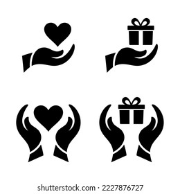 set of hand receive love and present icon.