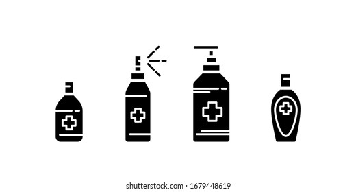 Set hand sanitizer icon in glyph style isolated on white background. Symbol sanitizer for your web site design, logo, app, UI. Hand sanitizer spray, gel, liquid