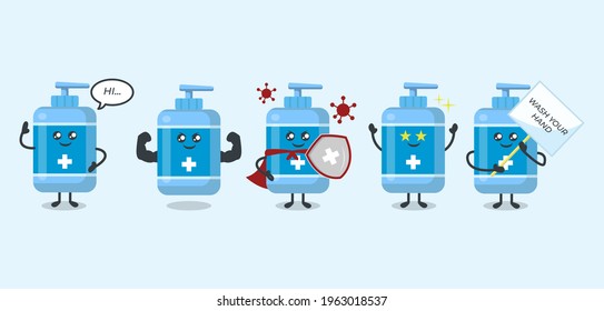 Set of hand sanitizer prevention from virus cute mascot
