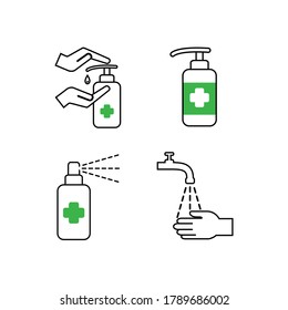 ein Satz von Hand sanitizer Vektorgrafiken und Handwaschen. für Symbole und Symbole zur Erhaltung der Gesundheit während der Covid-19-Pandemie