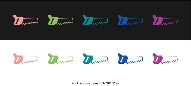 Set Hand saw icon isolated on black and white background.  Vector