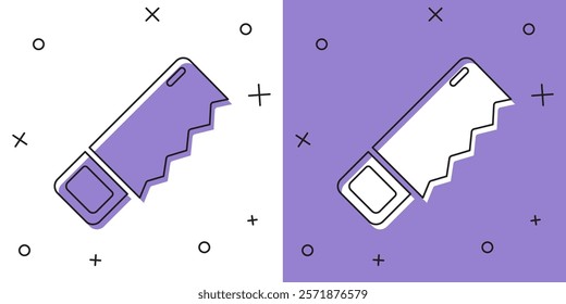 Set Hand saw icon isolated on white and purple background.  Vector