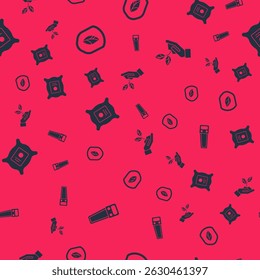 Set Hand saw, Shield with leaf, Pack full of seeds of plant and Plant in hand environmental on seamless pattern. Vector