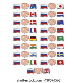 set of hand shaking country flags with russia flag-vector drawing