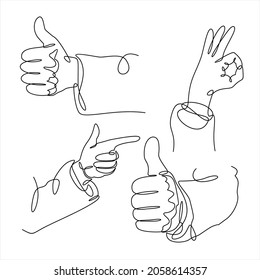 set of hand shape gestures.continuous line drawing minimalist. 