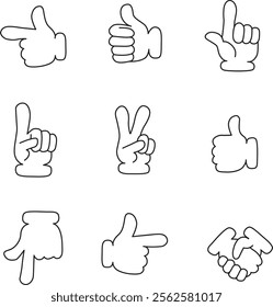 Set of hand sign icons. Line drawing. Vector illustration