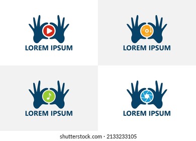 Set of hand sign media logo template design vector