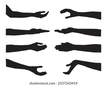 Satz von Hand Silhouette Symbol. Handgesten Silhouetten Sammlung. Satz von verschiedenen Handgesten.