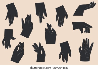 Set of hand silhouettes in abstract boho style