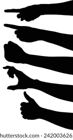 set of hand silhouettes isolated on white, Vector collection of human hands of different gestures, hands gesturing black, Black hands silhouettes, vector illustration