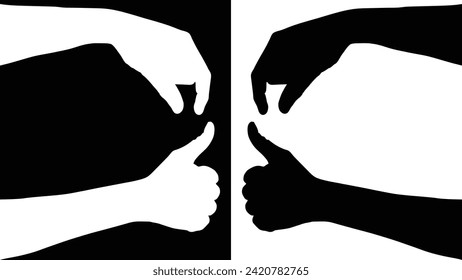 set of hand silhouettes isolated on white and black background, Vector collection of human hands of different gestures, hands gesturing black, Black hands silhouettes, vector illustration