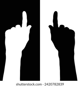 set of hand silhouettes isolated on white and black background, Vector collection of human hands of different gestures, hands gesturing black, Black hands silhouettes, vector illustration