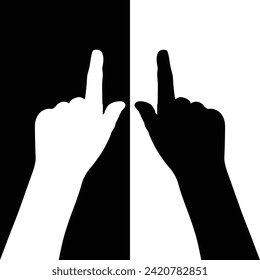 set of hand silhouettes isolated on white and black background, Vector collection of human hands of different gestures, hands gesturing black, Black hands silhouettes, vector illustration