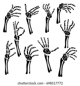 Set of hand skeleton shows the fingers, Halloween, Vector. Details for design on Halloween day.