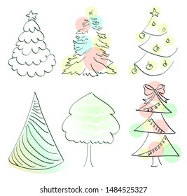  Set Hand sketch Christmas tree. Can be used for printed materials - leaflets, posters, business cards or for web.