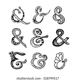 Set of hand sketched  ampersands. Vector illustration.