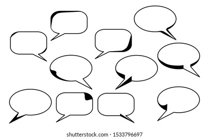 Set of hand sketched speech bubbles symbol message sign. Simple design of bubble text with several colour icon.