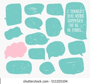 Set of hand sketched speech bubbles. Isolated design elements